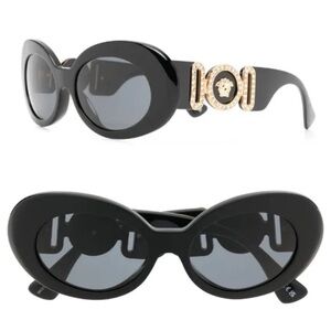 Versace Medusa Oval Shaped Sunglasses with Gold Rhinestone Detail